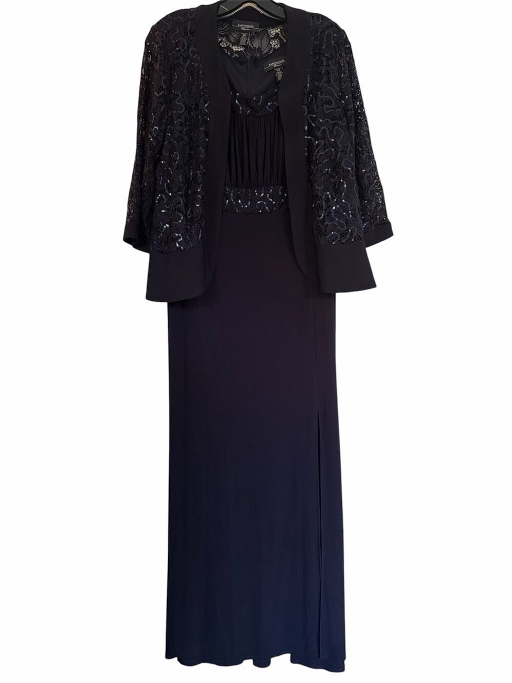 R&M Richards Navy Blue Sleeveless and Sequined Lace Shrug Sz 16 W